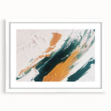 Abstract wall art featuring colorful strokes and lines in a modern design, framed with a white mat, showcasing a contemporary aesthetic suitable for home decor.