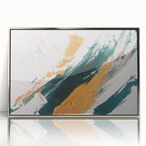 Framed abstract wall art design showcasing dynamic strokes and lines in silver and gray hues, perfect for modern decor. Ideal for enhancing contemporary interiors.