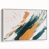 Framed canvas wall art showcasing an abstract design with colorful strokes and lines, displayed on a white background, perfect for modern home decor accents.