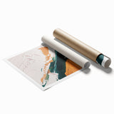 Abstract wall art print showcasing vibrant strokes and lines in shades of blue, orange, and yellow, perfect for modern home decor. Ideal for adding a pop of color to any room.