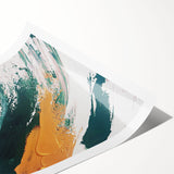 Abstract wall art print featuring dynamic strokes and lines in vibrant blues, yellows, and greens, designed for modern home decor. Ideal for contemporary living spaces.