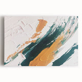 Abstract wall art featuring vibrant strokes and lines in shades of blue, yellow, and orange, printed on stretched canvas, enhancing modern decor.