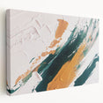 Stretched canvas wall art showcasing an abstract design with colorful strokes and lines, presented in a side view to highlight its depth and texture, ideal for modern decor.