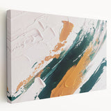 Stretched canvas wall art showcasing an abstract design with colorful strokes and lines, presented in a side view to highlight its depth and texture, ideal for modern decor.
