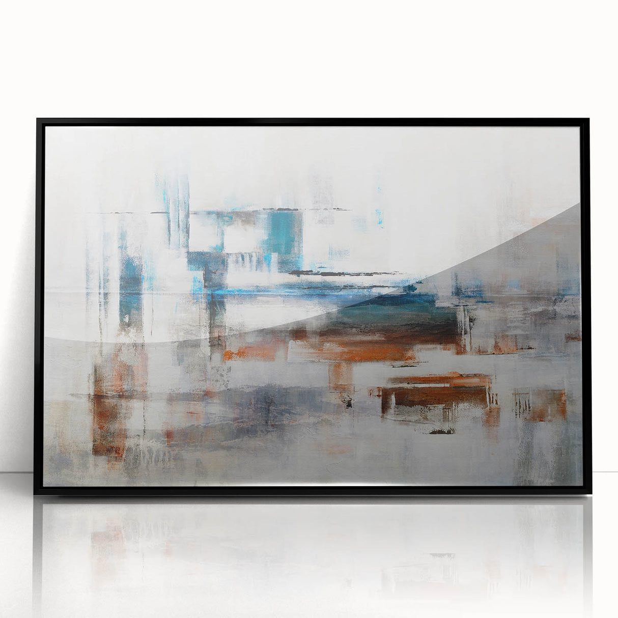 Framed wall art featuring an abstract design of colorful strokes and lines against a black background, ideal for modern home decor. Perfect for adding a contemporary touch to living spaces.
