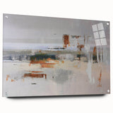 Abstract strokes and lines in vibrant colors create a modern wall art design, displayed in acrylic glass with metal pins, enhancing any contemporary space.