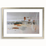 Abstract wall art featuring a contemporary design of colorful strokes and lines, framed in a sleek silver frame with a mat, ideal for modern home decor.