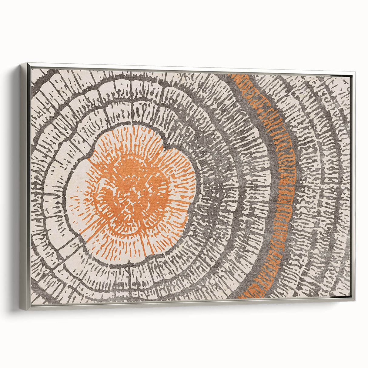 Framed wall art featuring an abstract design of strokes and lines in silver tones, set against a modern interior backdrop, ideal for contemporary decor.