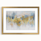 Abstract wall art featuring intricate strokes and lines in a modern design, framed with a gold mat, ideal for contemporary home decor.