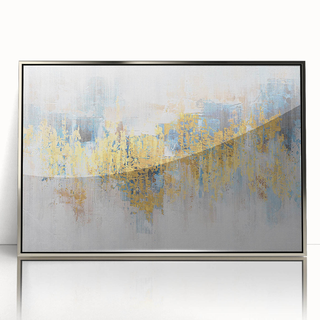 Framed wall art featuring an abstract design of strokes and lines in silver tones, showcasing a modern aesthetic perfect for contemporary decor.