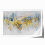 Abstract wall art featuring colorful strokes and lines in vibrant hues of blue, orange, and yellow, designed to enhance contemporary home decor. This rolled print is ideal for modern living spaces, adding a touch of artistic flair and visual interest.