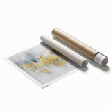 Abstract strokes and lines design wall art print showcasing vibrant colors and dynamic patterns, rolled and ready for display in a stylish setting.