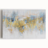 Abstract wall art featuring vibrant strokes and lines in shades of blue, orange, and yellow, printed on a stretched canvas, perfect for modern home decor. This visually striking piece adds a contemporary flair to any living space, enhancing the aesthetic appeal of your walls.