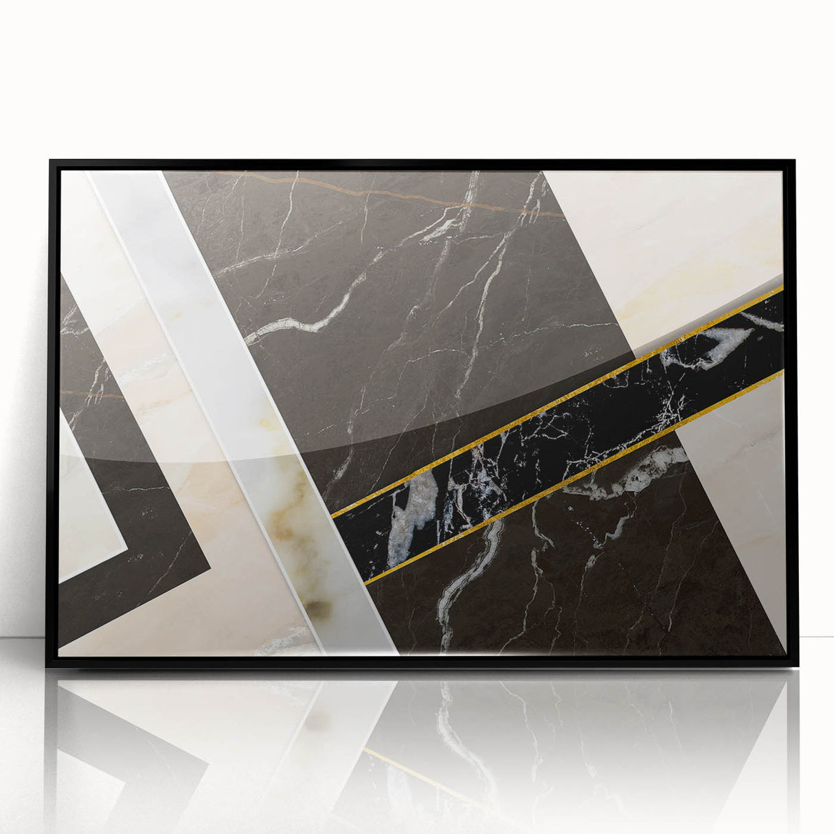 Framed wall art featuring an abstract design of strokes and lines in vibrant colors, presented in a sleek black frame, perfect for modern home decor.
