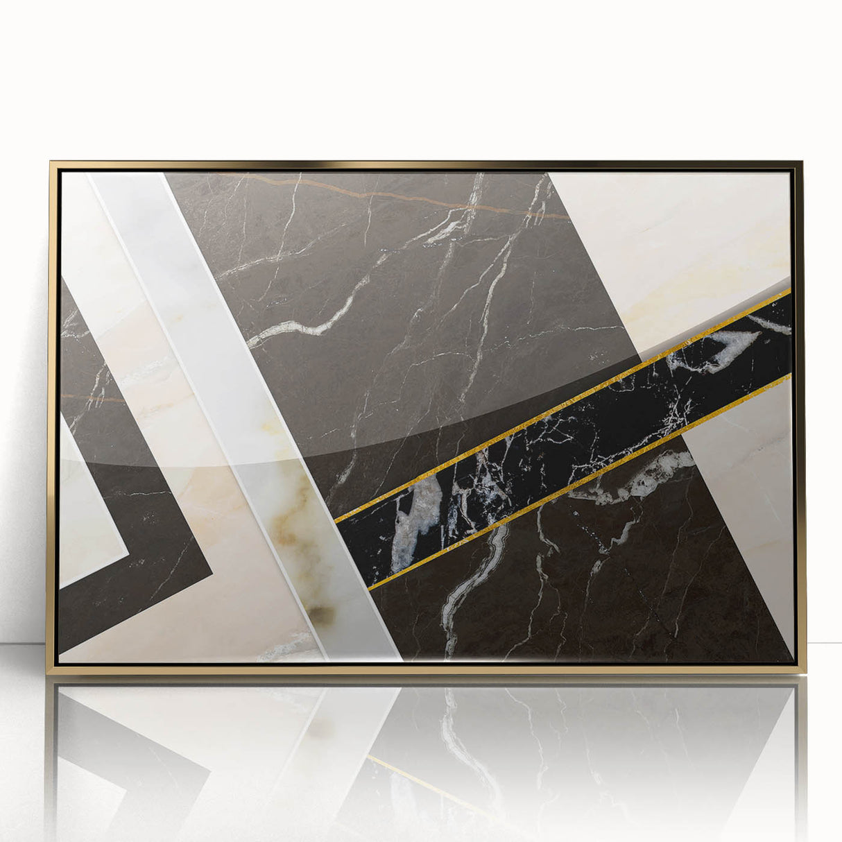 Framed abstract wall art featuring elegant gold strokes and lines, enhancing modern decor with a sophisticated touch. Perfect for contemporary living spaces.