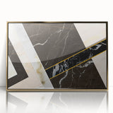 Framed abstract wall art featuring elegant gold strokes and lines, enhancing modern decor with a sophisticated touch. Perfect for contemporary living spaces.