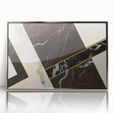 Framed wall art showcasing an abstract design of vibrant strokes and lines in silver and gray hues, ideal for modern decor. Perfect for enhancing any living space.