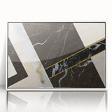 Framed wall art showcasing an abstract design of colorful strokes and lines, featuring a sleek white frame, ideal for modern home decor or office spaces.