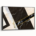 Framed canvas wall art showcasing an abstract design with vibrant strokes and lines in black, adding a modern touch to home decor, viewed from the side.