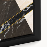 Close-up of a framed canvas showcasing an abstract design with vibrant strokes and lines in shades of blue, yellow, and red, perfect for modern home decor.