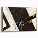Framed wall art featuring an abstract design of gold strokes and lines on a textured canvas, showcasing a modern aesthetic ideal for contemporary decor.