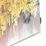 Abstract wall art design featuring vibrant strokes and lines in hues of blue, yellow, and orange, printed on acrylic glass, showcasing a modern aesthetic ideal for contemporary home decor.