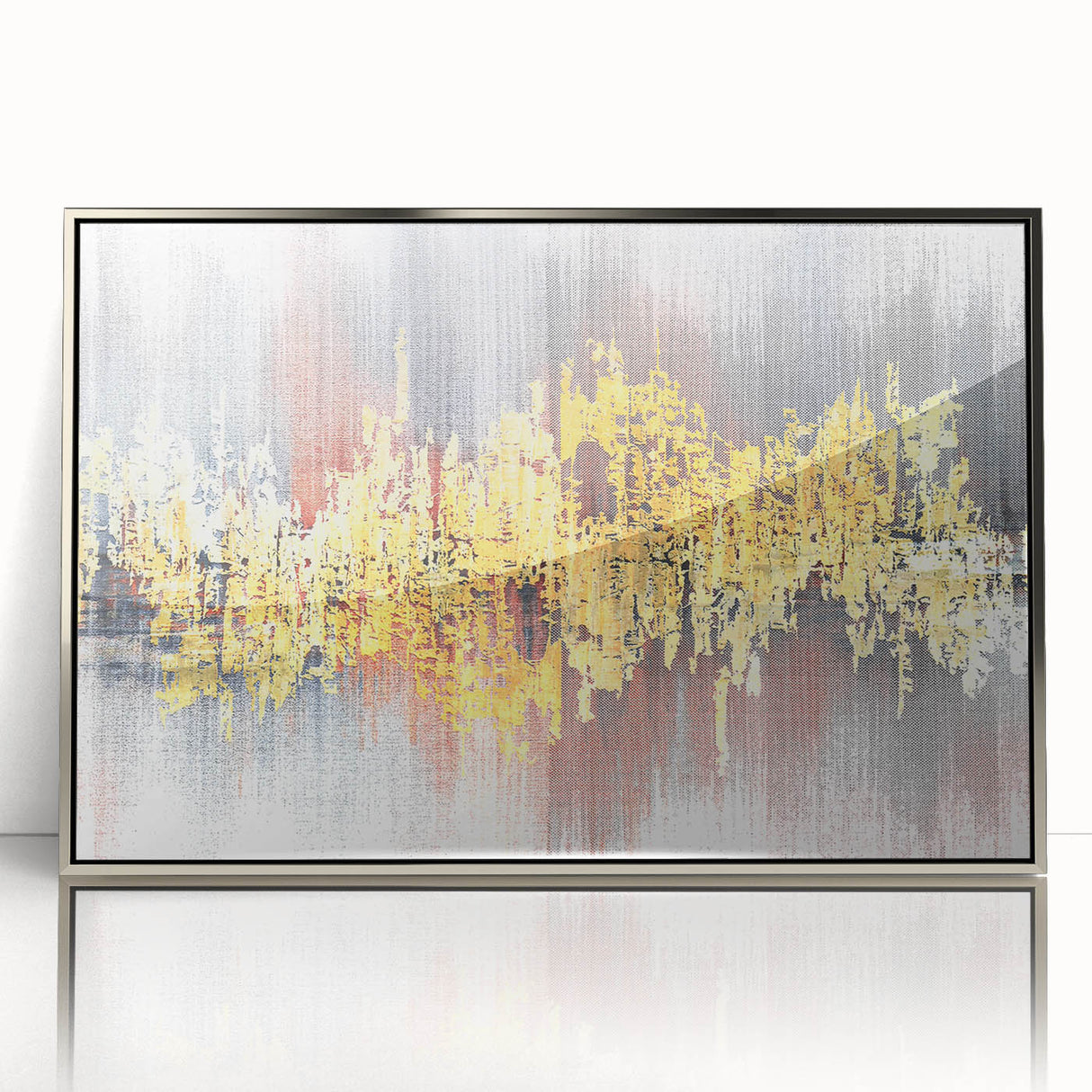 Framed wall art featuring an abstract design of colorful strokes and lines in silver acrylic, showcasing a modern and stylish aesthetic ideal for contemporary decor.