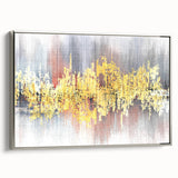 Framed wall art featuring an abstract design with strokes and lines in silver tones, showcasing a modern aesthetic suitable for contemporary decor.