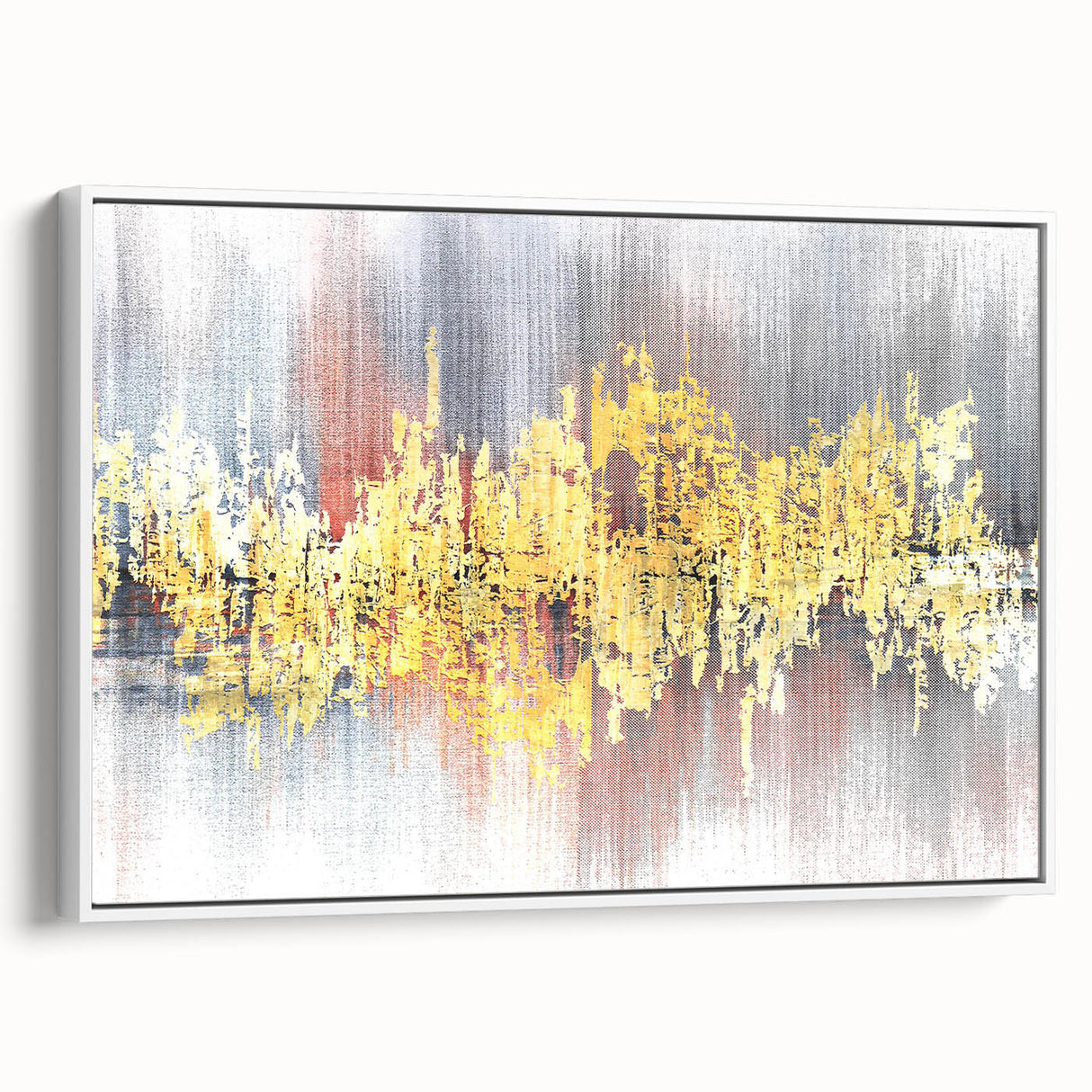 Abstract strokes and lines create a modern wall art design in a framed white canvas, showcasing an elegant blend of colors perfect for contemporary decor.