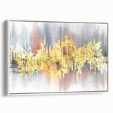 Abstract strokes and lines create a modern wall art design in a framed white canvas, showcasing an elegant blend of colors perfect for contemporary decor.