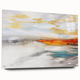 Abstract wall art featuring vibrant strokes and lines in a modern design, displayed in an acrylic glass frame, showcasing a side view with mounting pins. Perfect for contemporary home decor.