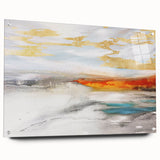 Abstract wall art featuring vibrant strokes and lines in a modern design, displayed in an acrylic glass frame, showcasing a side view with mounting pins. Perfect for contemporary home decor.
