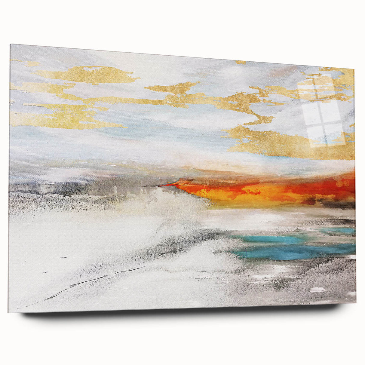 Abstract wall art showcasing vibrant strokes and lines in a modern design, displayed in a side view with clear acrylic glass framing, ideal for contemporary decor.