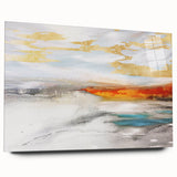 Abstract wall art showcasing vibrant strokes and lines in a modern design, displayed in a side view with clear acrylic glass framing, ideal for contemporary decor.