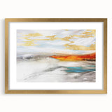 Abstract wall art design featuring colorful strokes and lines, framed with a gold border and mat, showcasing a modern aesthetic ideal for contemporary decor.