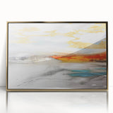 Framed abstract wall art featuring vibrant strokes and lines in gold and black, ideal for modern home decor. Showcases a sleek, contemporary design that enhances any interior space.