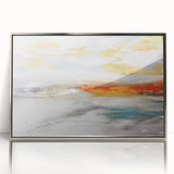 Framed acrylic wall art featuring an abstract design of colorful strokes and lines in silver frame, perfect for modern home decor and artistic interior styling.