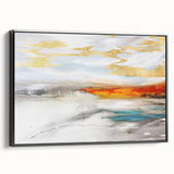 Framed canvas wall art showcasing an abstract design of colorful strokes and lines, featuring a sleek black frame, ideal for modern decor and artistic spaces.