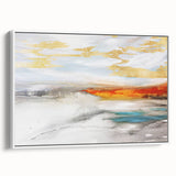 Abstract strokes and lines design on framed canvas wall art showcasing a modern aesthetic in a white frame, perfect for contemporary home decor accents.