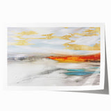 Abstract wall art print featuring vibrant strokes and lines in shades of blue, orange, and yellow, designed for modern home decor. Ideal for adding artistic flair to living spaces.