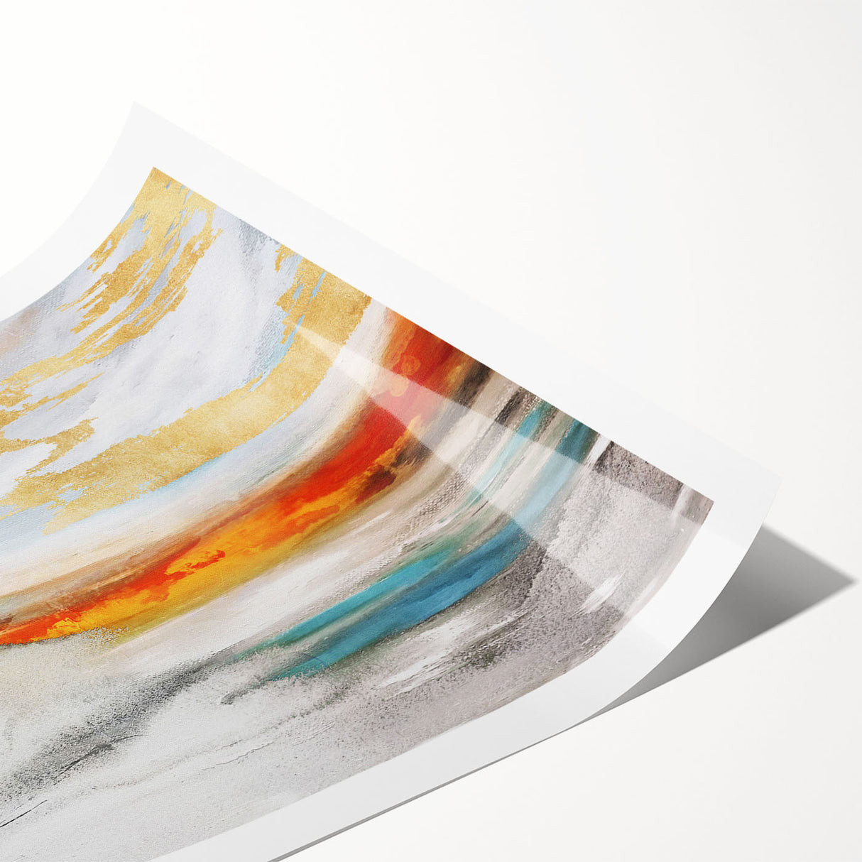 Abstract wall art print showcasing vibrant strokes and lines in shades of blue, orange, and yellow. Perfect for modern decor, enhancing any living space with its dynamic design.
