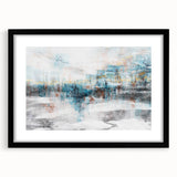 Abstract wall art print showcasing a dynamic design of colorful strokes and lines, framed with a sleek black mat, perfect for modern home decor.