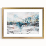 Abstract wall art featuring dynamic strokes and lines in a blend of gold and neutral tones, elegantly framed with a mat for a modern aesthetic. This piece adds sophistication to any space, perfect for contemporary decor enthusiasts.