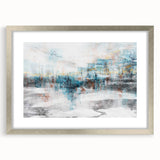 Abstract wall art design featuring dynamic strokes and lines in a silver frame with a mat, perfect for modern home decor. Ideal for enhancing contemporary interiors.