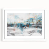 Abstract wall art featuring dynamic strokes and lines in a minimalist design, framed with a white mat, ideal for modern home decor. This piece adds a contemporary touch to any interior space.