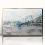 Framed acrylic wall art featuring an abstract design of gold strokes and lines, showcasing modern elegance and sophistication, perfect for stylish home decor.