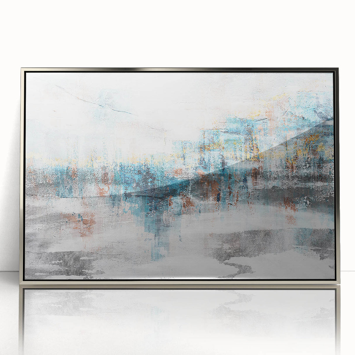 Framed wall art showcasing an abstract design of colorful strokes and lines in silver acrylic, perfect for modern home decor. Ideal for enhancing living spaces.