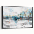 Framed canvas wall art showcasing an abstract design with colorful strokes and lines, presented in a sleek black frame, perfect for modern home decor.
