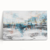 Abstract canvas wall art showcasing vibrant strokes and lines in shades of blue, yellow, and pink, perfect for modern home decor and artistic expression.