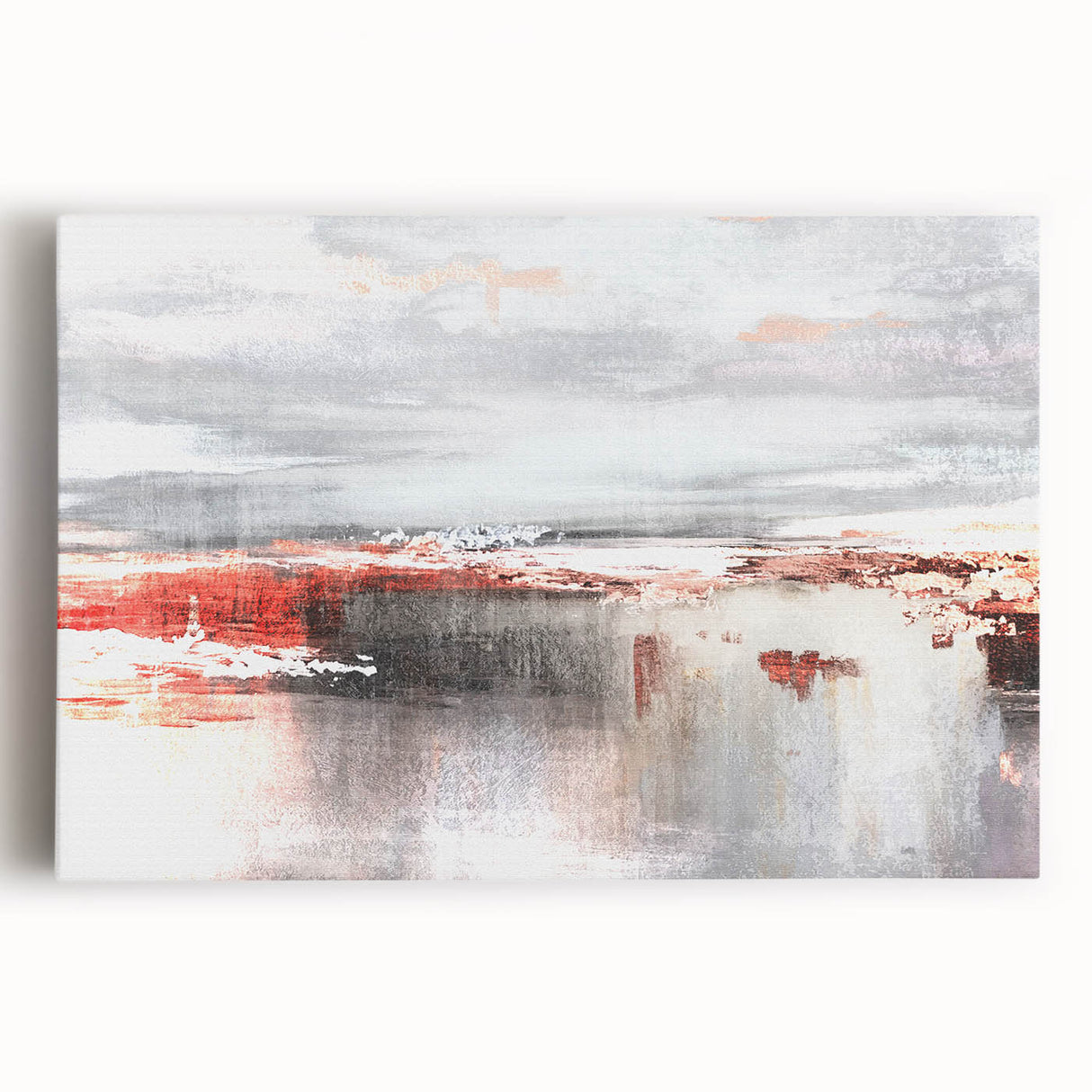 Abstract wall art design featuring vibrant strokes and lines in shades of blue, orange, and yellow, printed on stretched canvas, ideal for modern home decor.